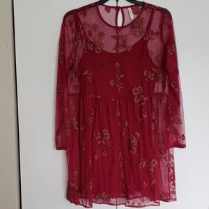 Xhilaration Target Embroidered Mesh Dress w/ Slip